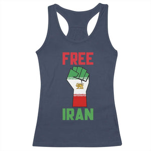 Free Iran Raised Fist Racerback Tank Top Persian Flag Lion and Sun Emblem Iranian Revolution TS02 Navy Print Your Wear
