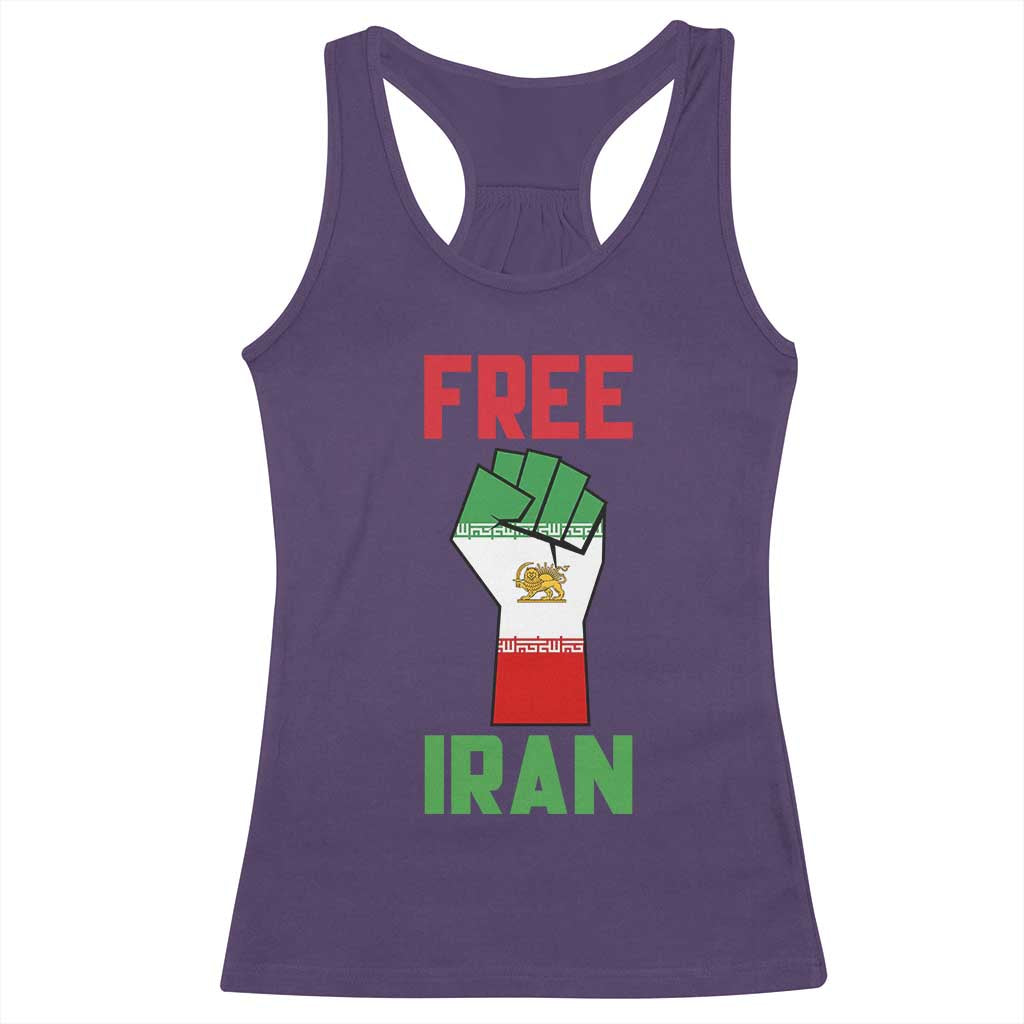 Free Iran Raised Fist Racerback Tank Top Persian Flag Lion and Sun Emblem Iranian Revolution TS02 Purple Print Your Wear
