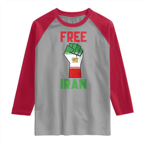 Free Iran Raised Fist Raglan Shirt Persian Flag Lion and Sun Emblem Iranian Revolution TS02 Sport Gray Red Print Your Wear