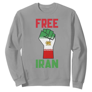 Free Iran Raised Fist Sweatshirt Persian Flag Lion and Sun Emblem Iranian Revolution TS02 Sport Gray Print Your Wear