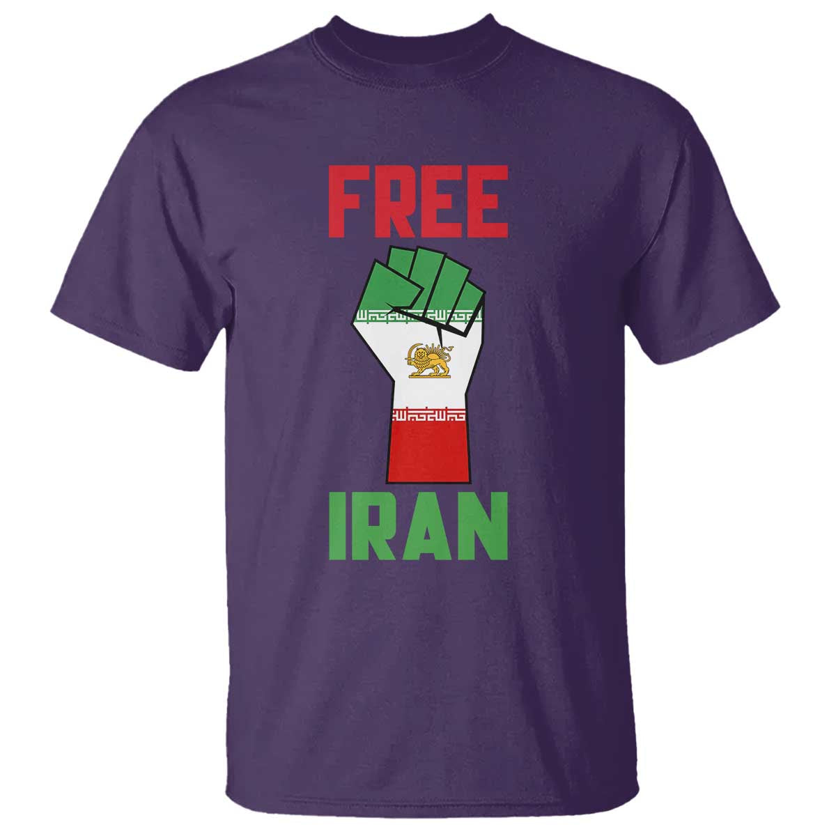 Free Iran Raised Fist T Shirt Persian Flag Lion and Sun Emblem Iranian Revolution TS02 Purple Print Your Wear