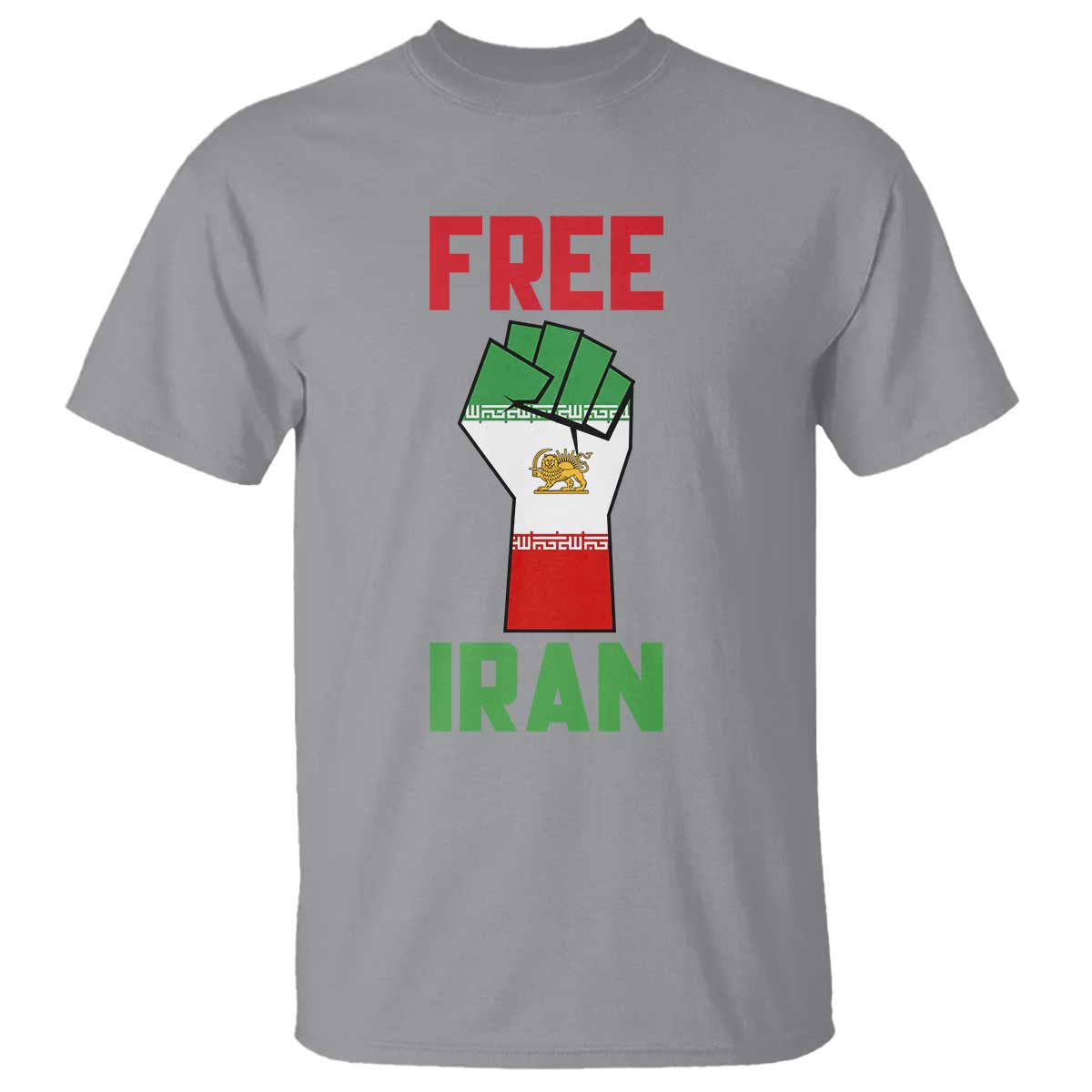 Free Iran Raised Fist T Shirt Persian Flag Lion and Sun Emblem Iranian Revolution TS02 Sport Gray Print Your Wear