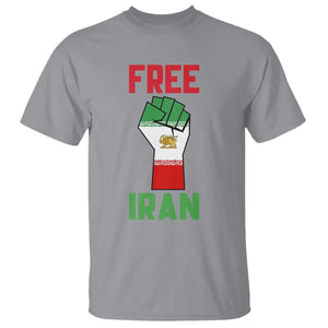 Free Iran Raised Fist T Shirt Persian Flag Lion and Sun Emblem Iranian Revolution TS02 Sport Gray Print Your Wear