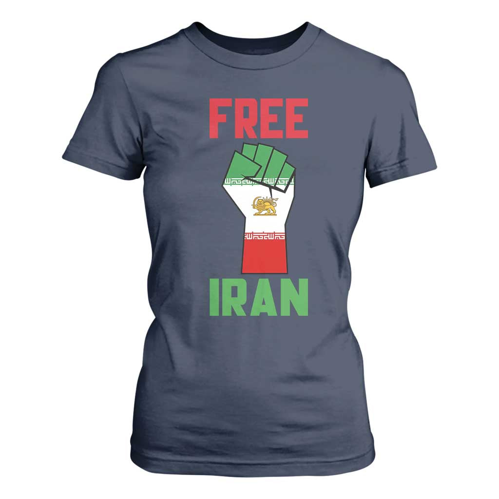 Free Iran Raised Fist T Shirt For Women Persian Flag Lion and Sun Emblem Iranian Revolution TS02 Navy Print Your Wear