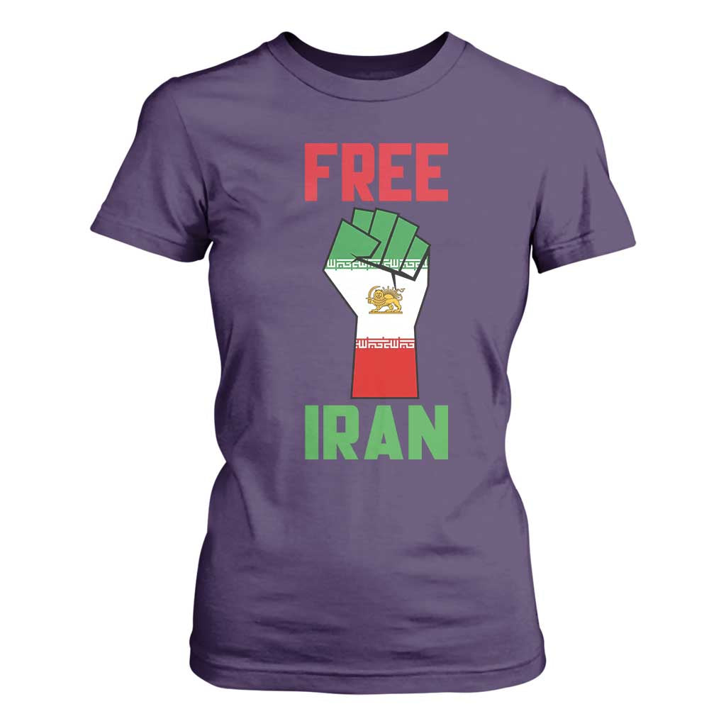 Free Iran Raised Fist T Shirt For Women Persian Flag Lion and Sun Emblem Iranian Revolution TS02 Purple Print Your Wear