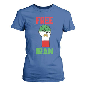 Free Iran Raised Fist T Shirt For Women Persian Flag Lion and Sun Emblem Iranian Revolution TS02 Royal Blue Print Your Wear