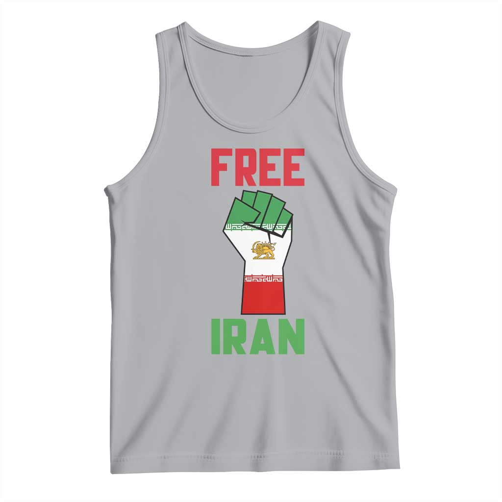 Free Iran Raised Fist Tank Top Persian Flag Lion and Sun Emblem Iranian Revolution TS02 Athletic Heather Print Your Wear