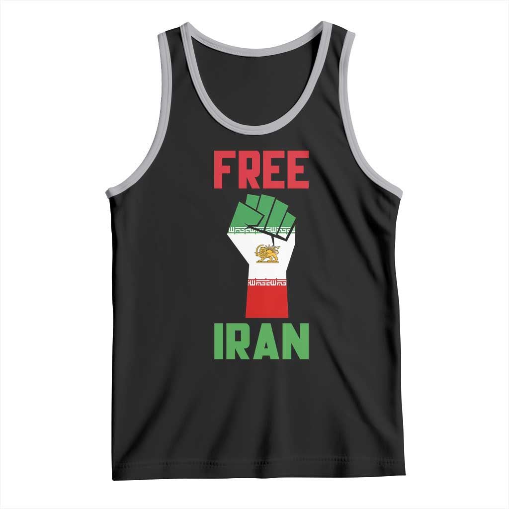 Free Iran Raised Fist Tank Top Persian Flag Lion and Sun Emblem Iranian Revolution TS02 Black Athletic Heather Print Your Wear