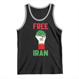 Free Iran Raised Fist Tank Top Persian Flag Lion and Sun Emblem Iranian Revolution TS02 Black Athletic Heather Print Your Wear