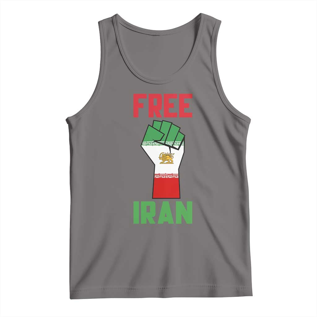 Free Iran Raised Fist Tank Top Persian Flag Lion and Sun Emblem Iranian Revolution TS02 Deep Heather Print Your Wear