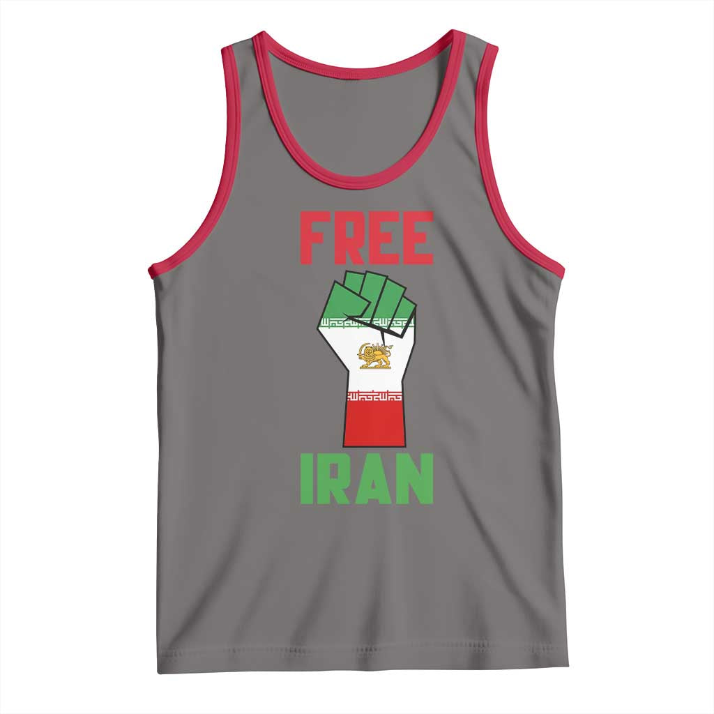 Free Iran Raised Fist Tank Top Persian Flag Lion and Sun Emblem Iranian Revolution TS02 Deep Heather Red Print Your Wear