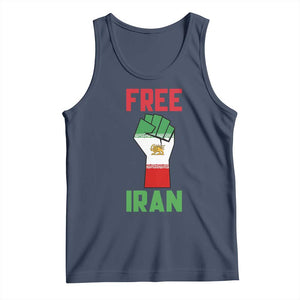 Free Iran Raised Fist Tank Top Persian Flag Lion and Sun Emblem Iranian Revolution TS02 Navy Print Your Wear