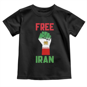 Free Iran Raised Fist Toddler T Shirt Persian Flag Lion and Sun Emblem Iranian Revolution TS02 Black Print Your Wear