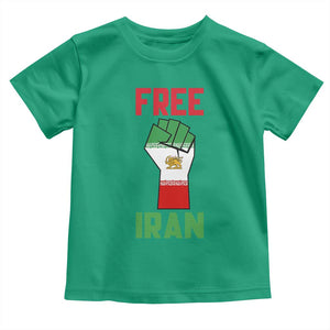 Free Iran Raised Fist Toddler T Shirt Persian Flag Lion and Sun Emblem Iranian Revolution TS02 Irish Green Print Your Wear