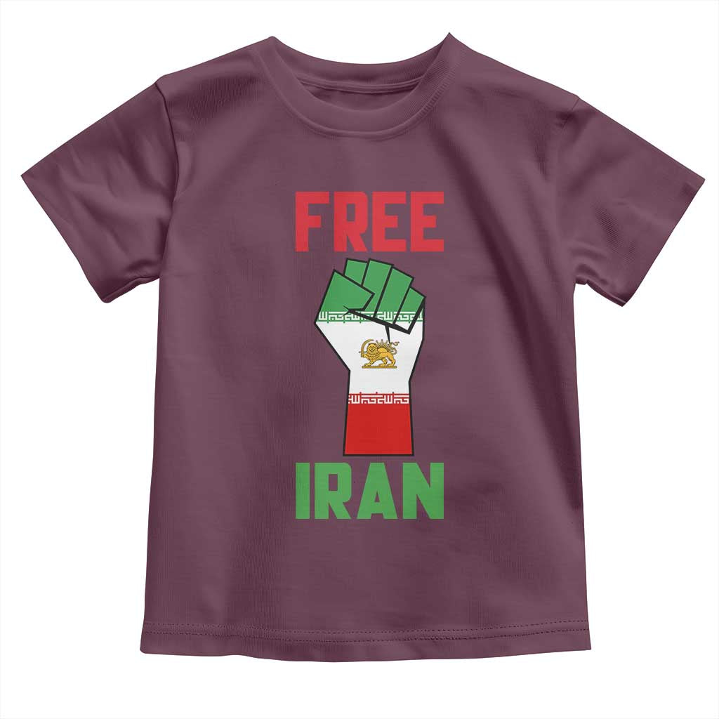 Free Iran Raised Fist Toddler T Shirt Persian Flag Lion and Sun Emblem Iranian Revolution TS02 Maroon Print Your Wear