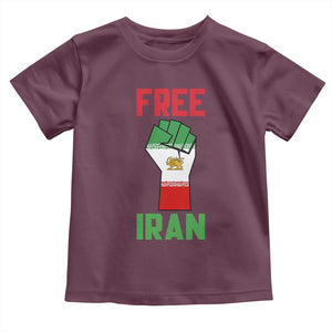 Free Iran Raised Fist Toddler T Shirt Persian Flag Lion and Sun Emblem Iranian Revolution TS02 Maroon Print Your Wear