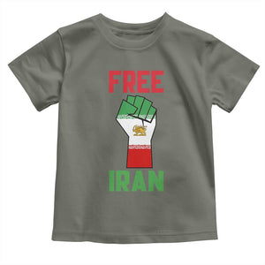 Free Iran Raised Fist Toddler T Shirt Persian Flag Lion and Sun Emblem Iranian Revolution TS02 Military Green Print Your Wear