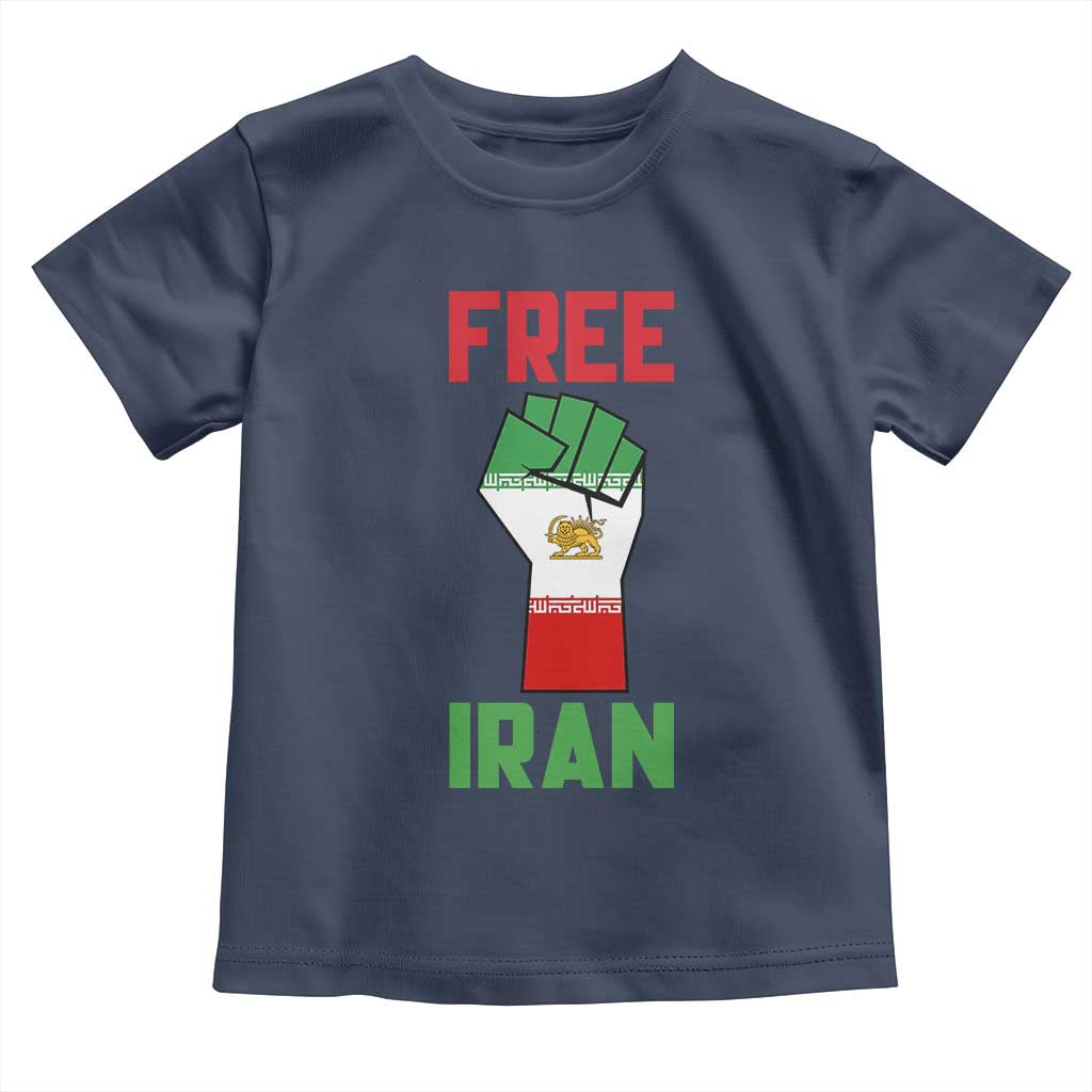 Free Iran Raised Fist Toddler T Shirt Persian Flag Lion and Sun Emblem Iranian Revolution TS02 Navy Print Your Wear