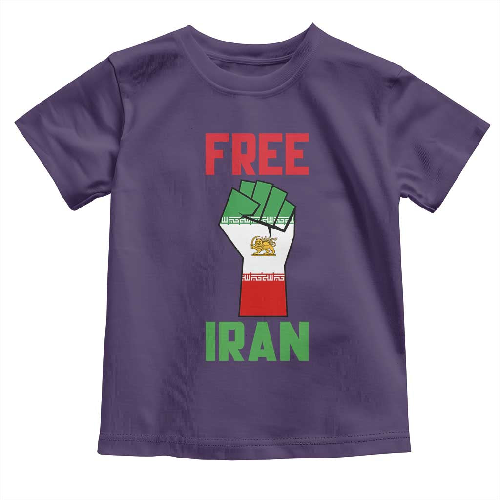 Free Iran Raised Fist Toddler T Shirt Persian Flag Lion and Sun Emblem Iranian Revolution TS02 Purple Print Your Wear