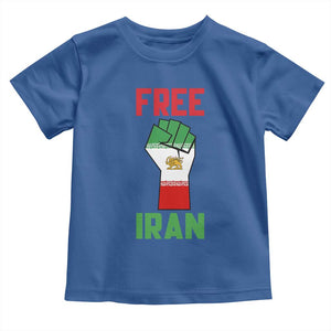 Free Iran Raised Fist Toddler T Shirt Persian Flag Lion and Sun Emblem Iranian Revolution TS02 Royal Blue Print Your Wear