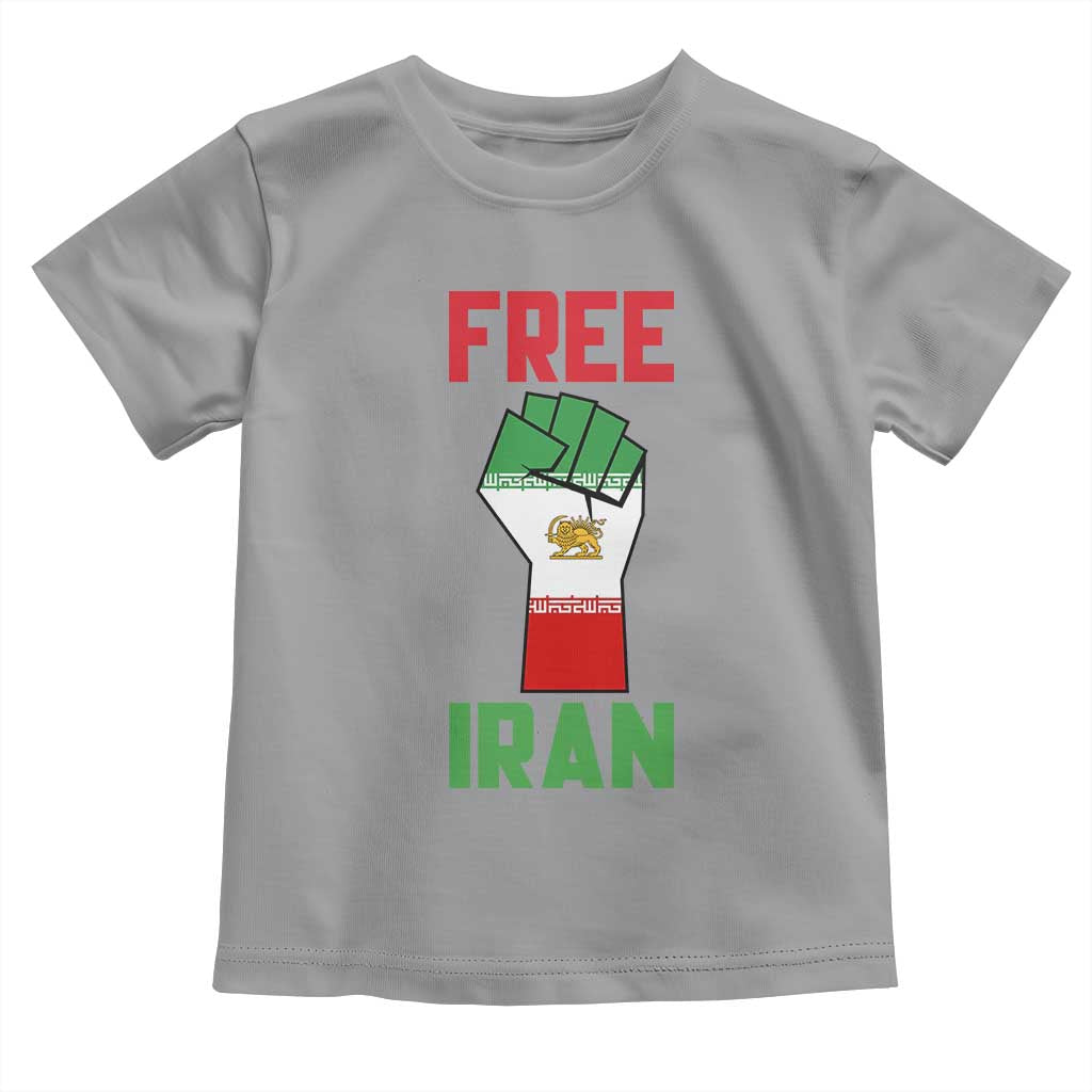 Free Iran Raised Fist Toddler T Shirt Persian Flag Lion and Sun Emblem Iranian Revolution TS02 Sport Gray Print Your Wear
