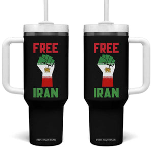 Free Iran Raised Fist Tumbler With Handle Persian Flag Lion and Sun Emblem Iranian Revolution TS02 One Size: 40 oz Black Print Your Wear