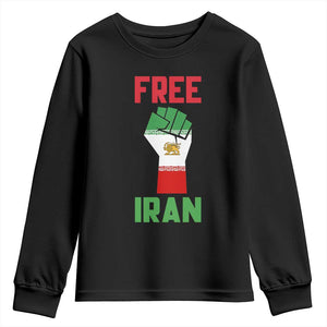 Free Iran Raised Fist Youth Sweatshirt Persian Flag Lion and Sun Emblem Iranian Revolution TS02 Black Print Your Wear