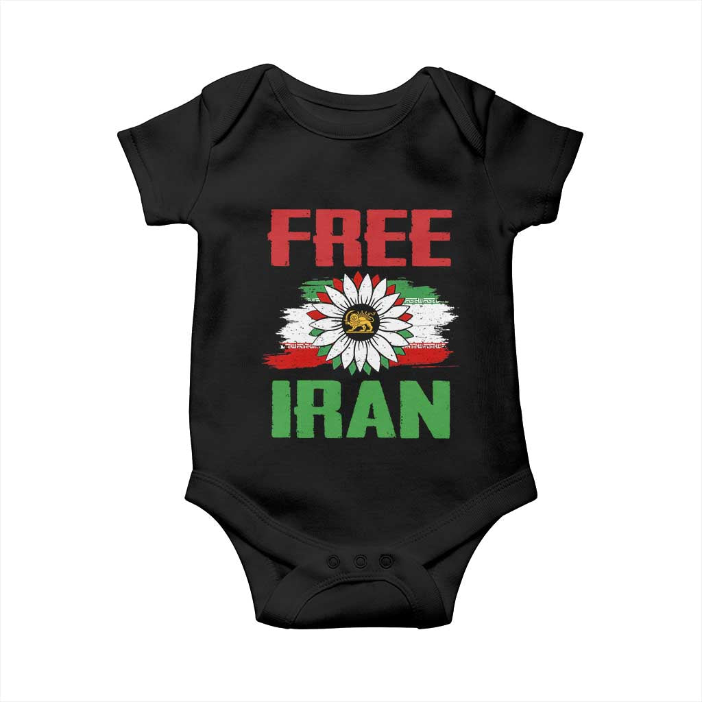 Free Iran Sunflower Baby Onesie Persian Flag Lion and Su Iranian Revolution Freedom Supporters TS02 Black Print Your Wear