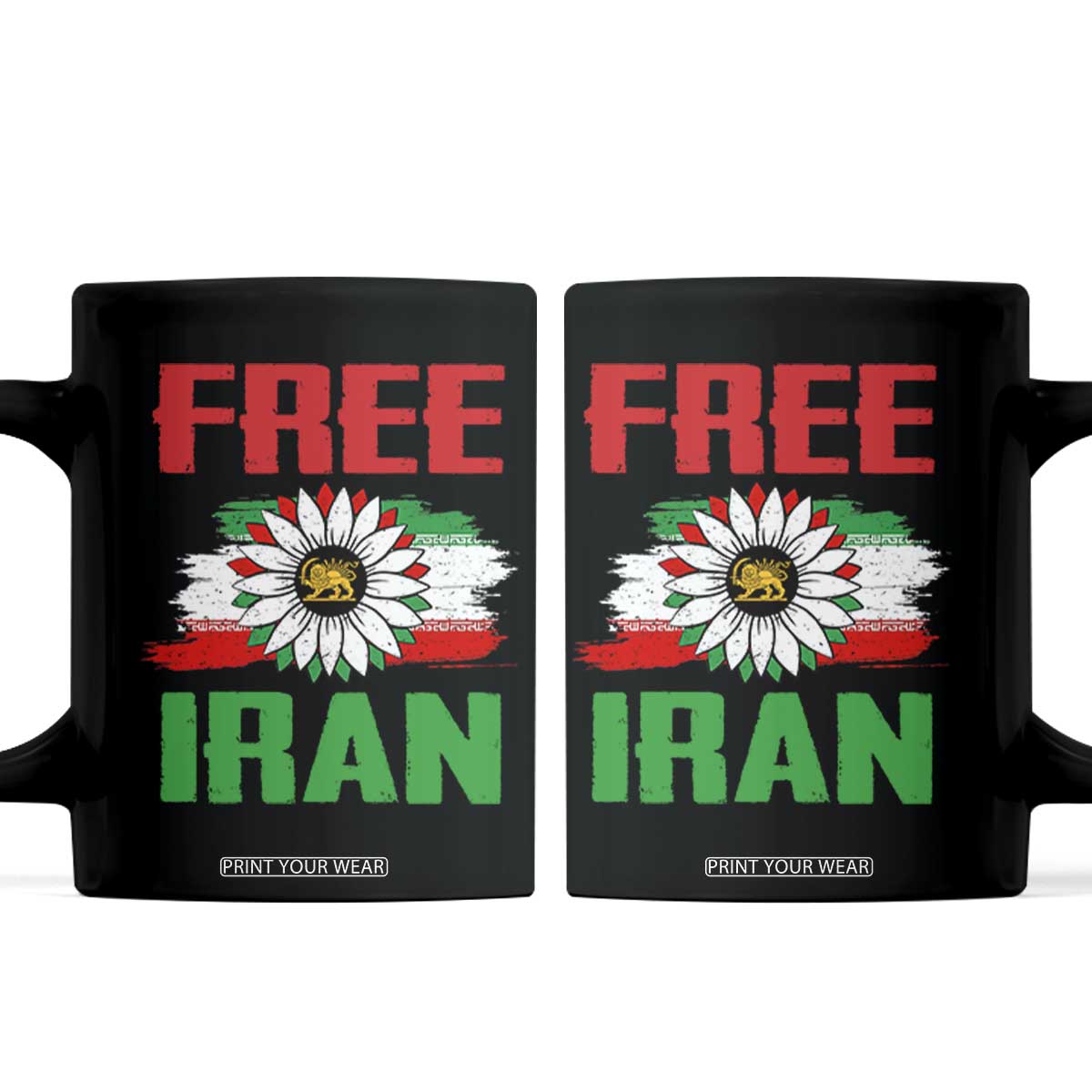 Free Iran Sunflower Coffee Mug Persian Flag Lion and Su Iranian Revolution Freedom Supporters TS02 Black Print Your Wear