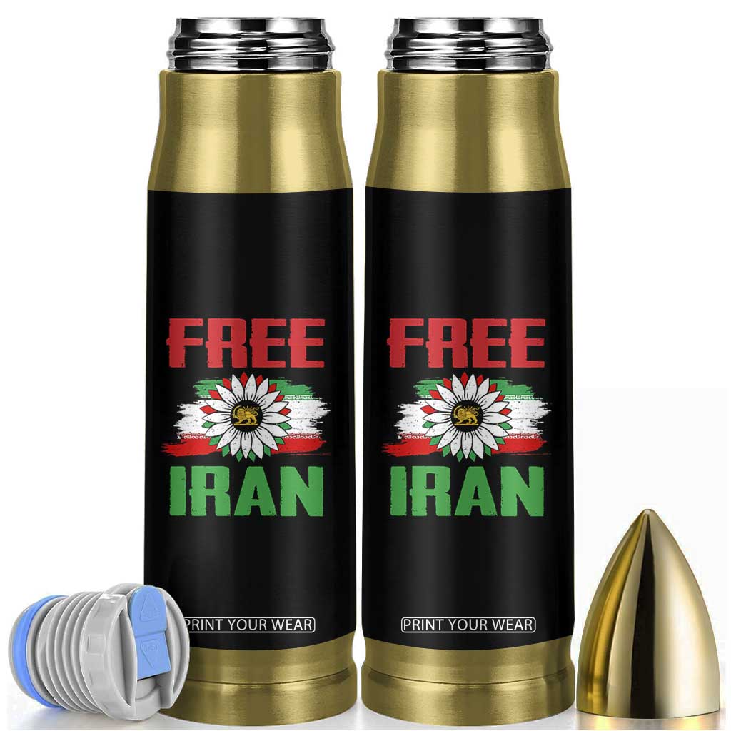 Free Iran Sunflower Bullet Tumbler Persian Flag Lion and Su Iranian Revolution Freedom Supporters TS02 Black Print Your Wear