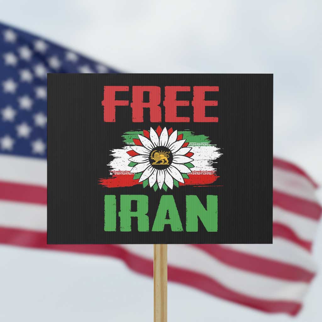 Free Iran Sunflower Protest Sign Persian Flag Lion and Su Iranian Revolution Freedom Supporters TS02 Horizontal 18
