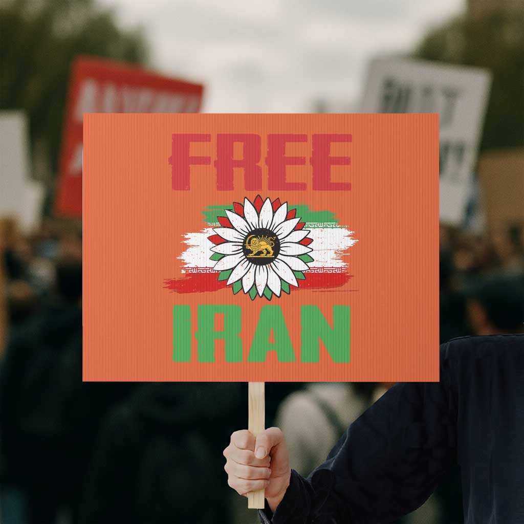 Free Iran Sunflower Protest Sign Persian Flag Lion and Su Iranian Revolution Freedom Supporters TS02 Horizontal 18