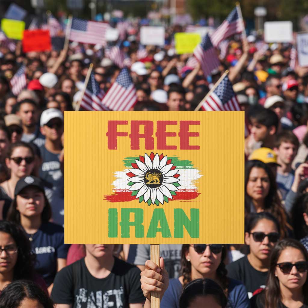 Free Iran Sunflower Protest Sign Persian Flag Lion and Su Iranian Revolution Freedom Supporters TS02 Horizontal 18