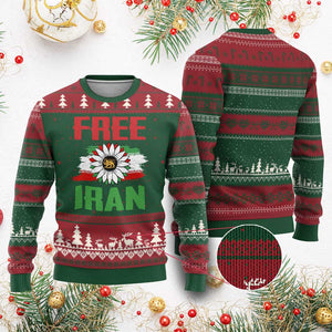 Free Iran Sunflower Ugly Christmas Sweater Persian Flag Lion and Su Iranian Revolution Freedom Supporters TS02 Red Green Print Your Wear