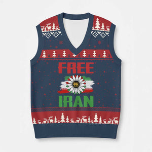 Free Iran Sunflower V-Neck Knit Sweater Vest Persian Flag Lion and Su Iranian Revolution Freedom Supporters TS02 Navy Red Print Your Wear