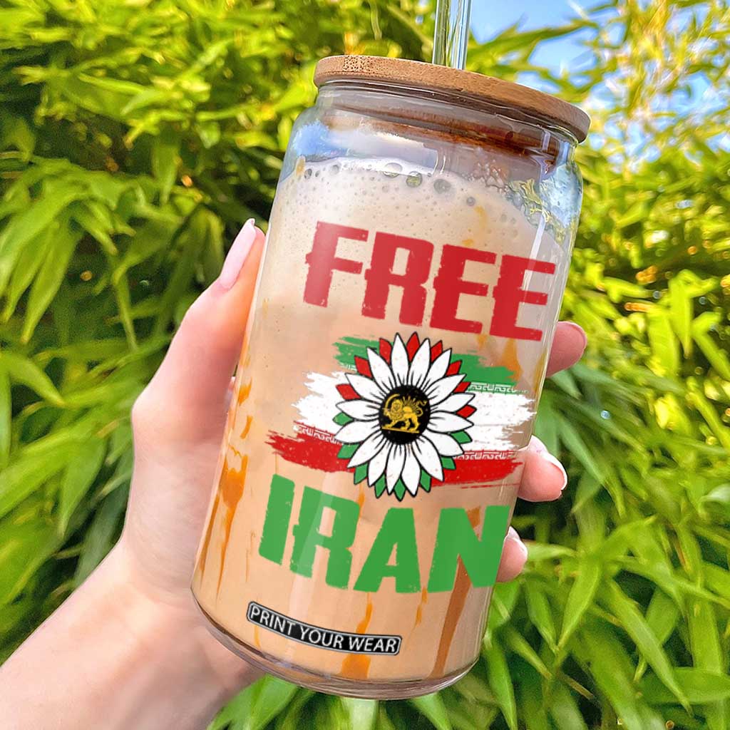 Free Iran Sunflower Glass Can Persian Flag Lion and Su Iranian Revolution Freedom Supporters TS02 Black Print Your Wear