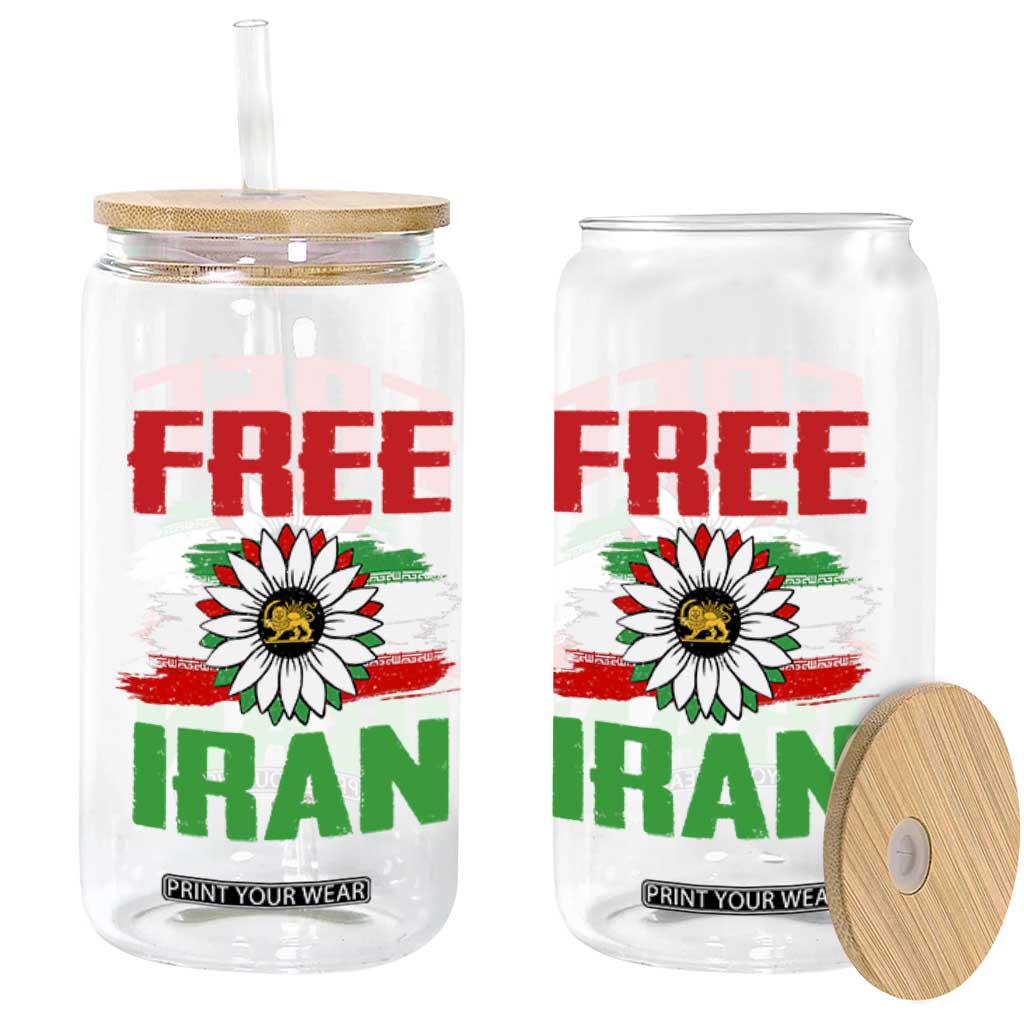 Free Iran Sunflower Glass Can Persian Flag Lion and Su Iranian Revolution Freedom Supporters TS02 Print Your Wear