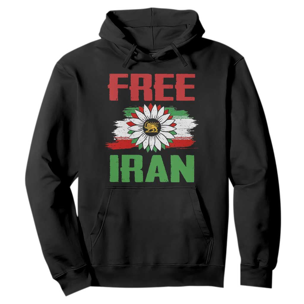 Free Iran Sunflower Hoodie Persian Flag Lion and Su Iranian Revolution Freedom Supporters TS02 Black Print Your Wear