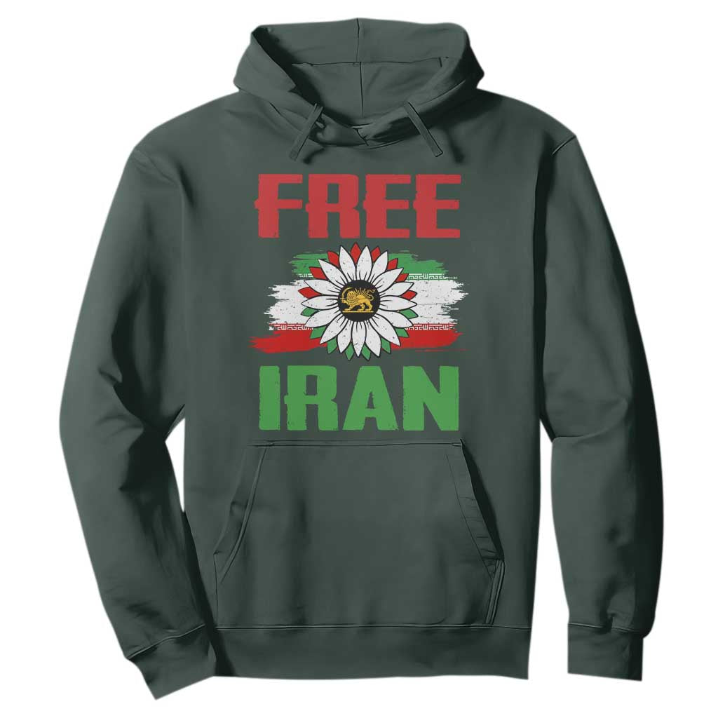 Free Iran Sunflower Hoodie Persian Flag Lion and Su Iranian Revolution Freedom Supporters TS02 Dark Forest Green Print Your Wear