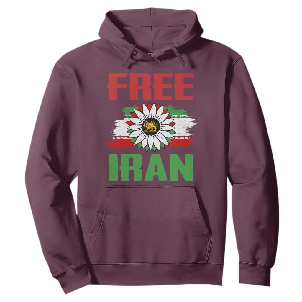 Free Iran Sunflower Hoodie Persian Flag Lion and Su Iranian Revolution Freedom Supporters TS02 Maroon Print Your Wear