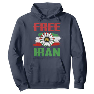Free Iran Sunflower Hoodie Persian Flag Lion and Su Iranian Revolution Freedom Supporters TS02 Navy Print Your Wear