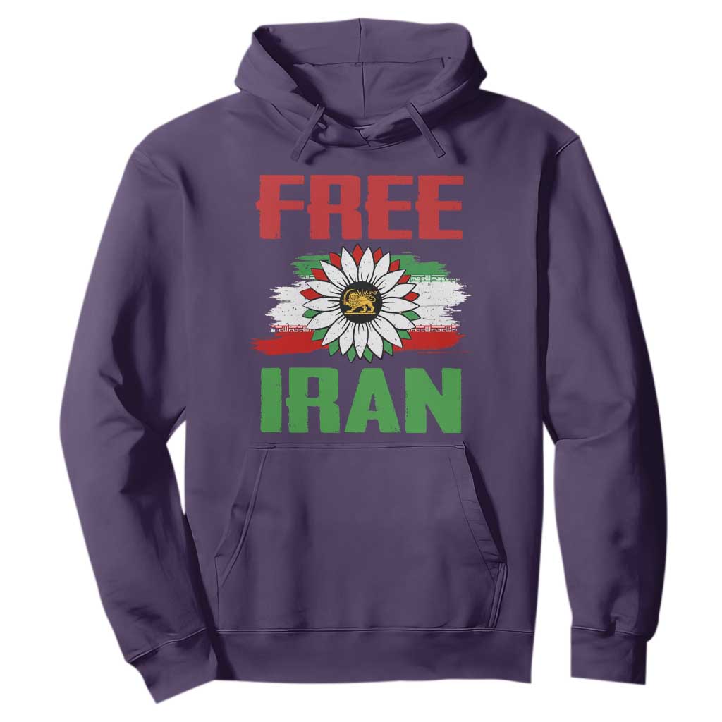 Free Iran Sunflower Hoodie Persian Flag Lion and Su Iranian Revolution Freedom Supporters TS02 Purple Print Your Wear