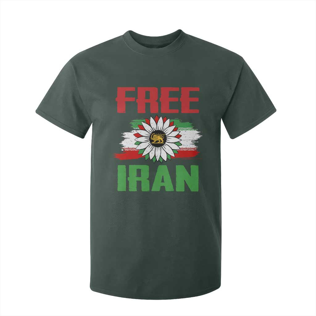 Free Iran Sunflower T Shirt For Kid Persian Flag Lion and Su Iranian Revolution Freedom Supporters TS02 Dark Forest Green Print Your Wear