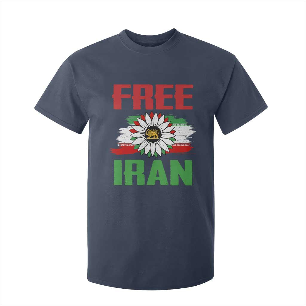 Free Iran Sunflower T Shirt For Kid Persian Flag Lion and Su Iranian Revolution Freedom Supporters TS02 Navy Print Your Wear