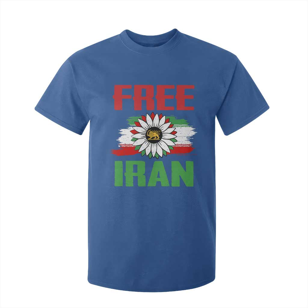 Free Iran Sunflower T Shirt For Kid Persian Flag Lion and Su Iranian Revolution Freedom Supporters TS02 Royal Blue Print Your Wear