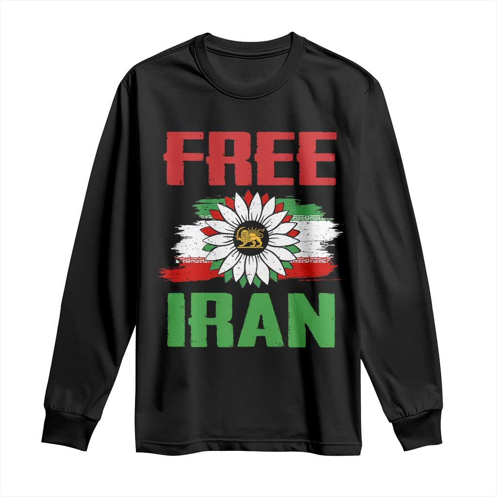 Free Iran Sunflower Long Sleeve Shirt Persian Flag Lion and Su Iranian Revolution Freedom Supporters TS02 Black Print Your Wear
