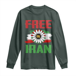 Free Iran Sunflower Long Sleeve Shirt Persian Flag Lion and Su Iranian Revolution Freedom Supporters TS02 Dark Forest Green Print Your Wear