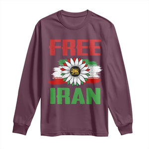 Free Iran Sunflower Long Sleeve Shirt Persian Flag Lion and Su Iranian Revolution Freedom Supporters TS02 Maroon Print Your Wear