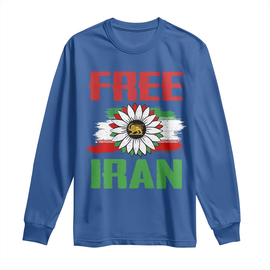 Free Iran Sunflower Long Sleeve Shirt Persian Flag Lion and Su Iranian Revolution Freedom Supporters TS02 Royal Blue Print Your Wear