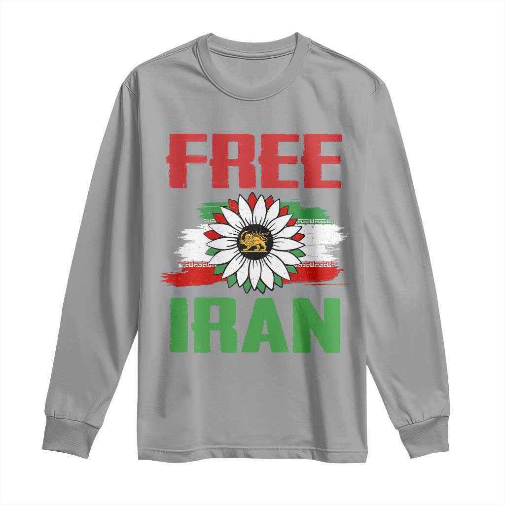 Free Iran Sunflower Long Sleeve Shirt Persian Flag Lion and Su Iranian Revolution Freedom Supporters TS02 Sport Gray Print Your Wear